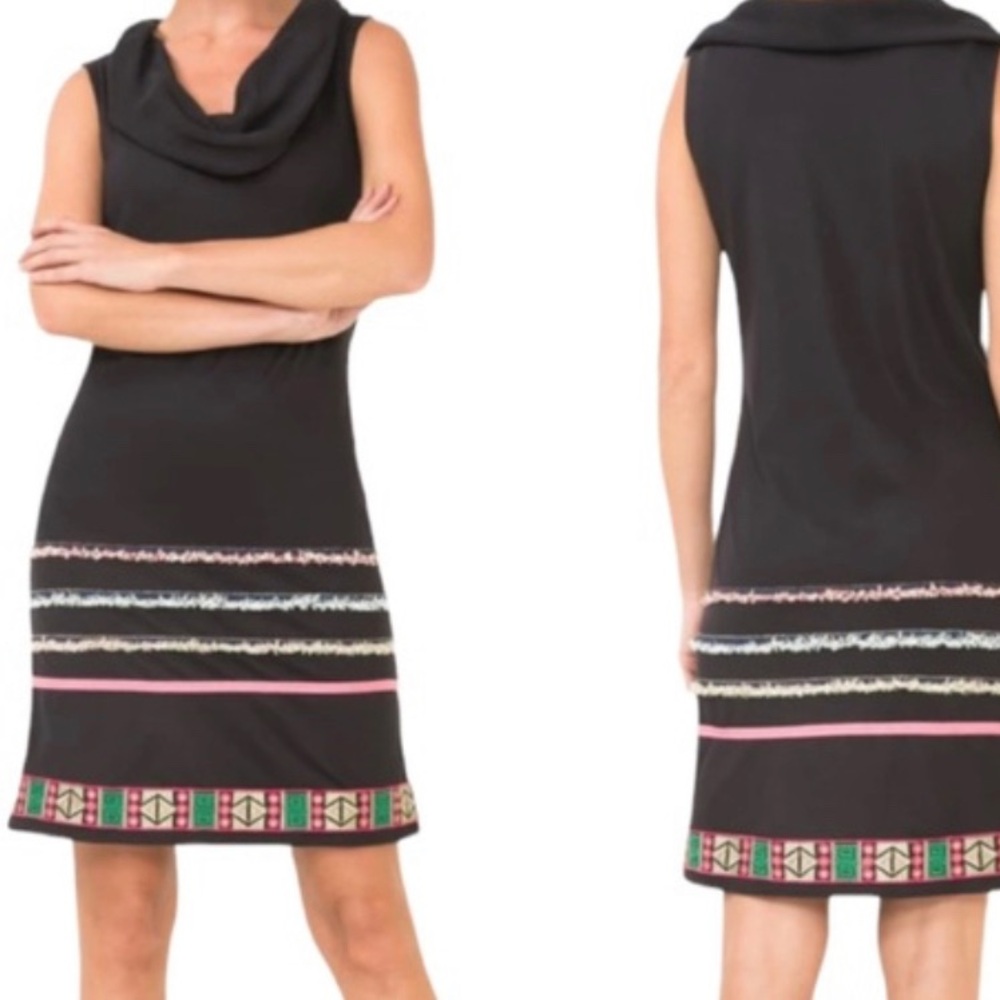 Desigual Sleeveless Jersey Shift Dress Cowl Neck Embroidered L Artsy Boho Color